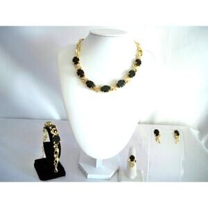 Black 4 pc rhinestone necklace set gothic MOB prom party evening formal necklace